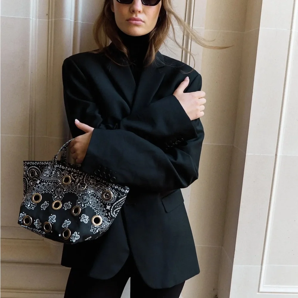 Bandana Eyelet Mini Tote Bag in Black - Picture 1 of 7